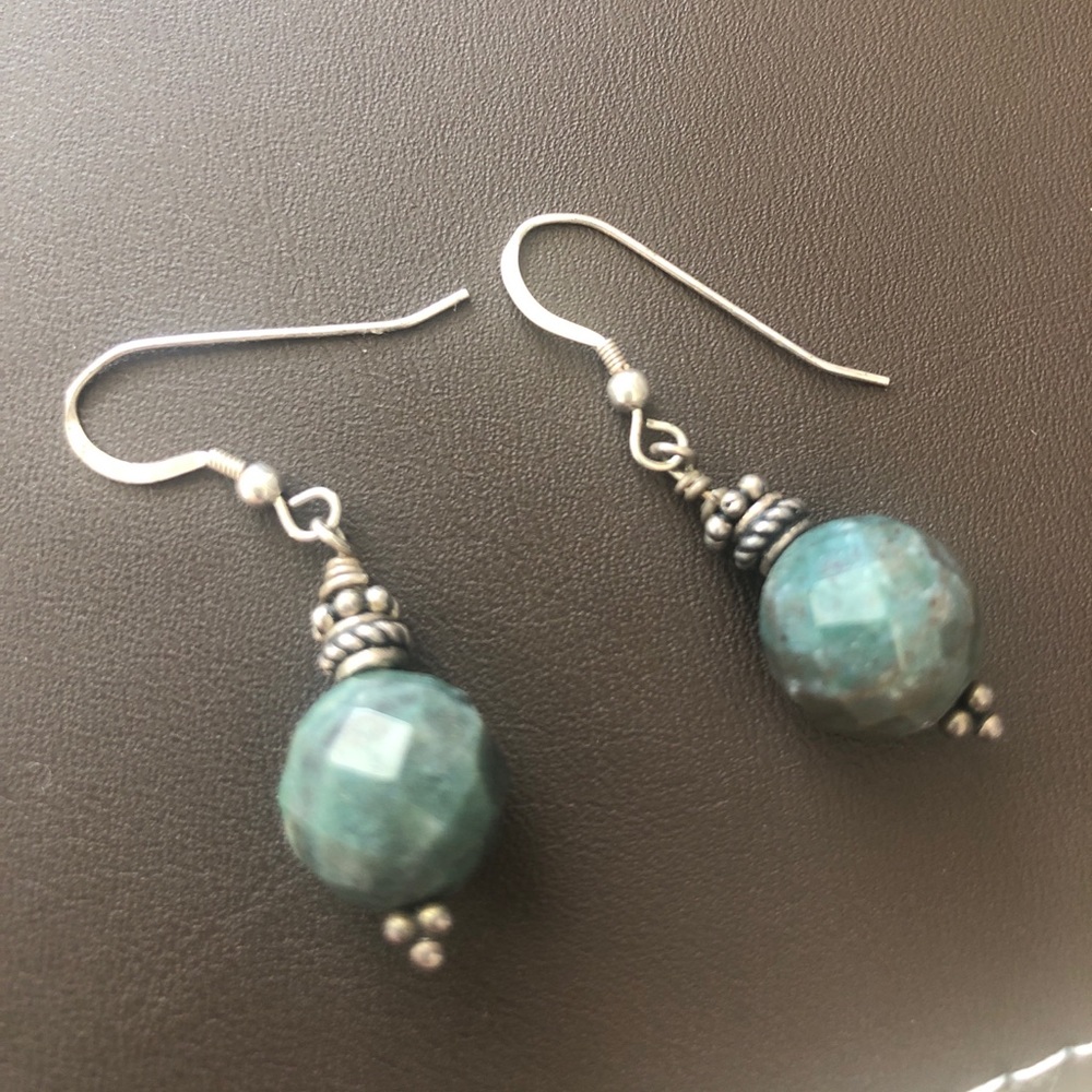 Genuine green stone and sterling silver earrings